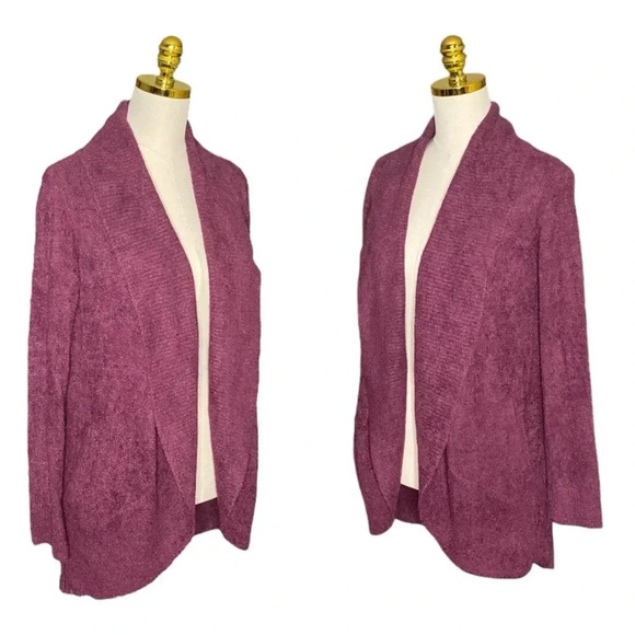 BAREFOOT DREAMS | CozyChic Lite®Circle Open Front Cardigan in Burgundy Size XS/S - Picture 6 of 11